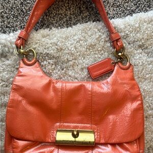 Coach Orange Leather Hobo with Gold-Tone Hardware